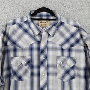 Wrangler Shirt Men 3XL Sawtooth Western Blue Plaid Pearl Snap Cowboy Rodeo Range